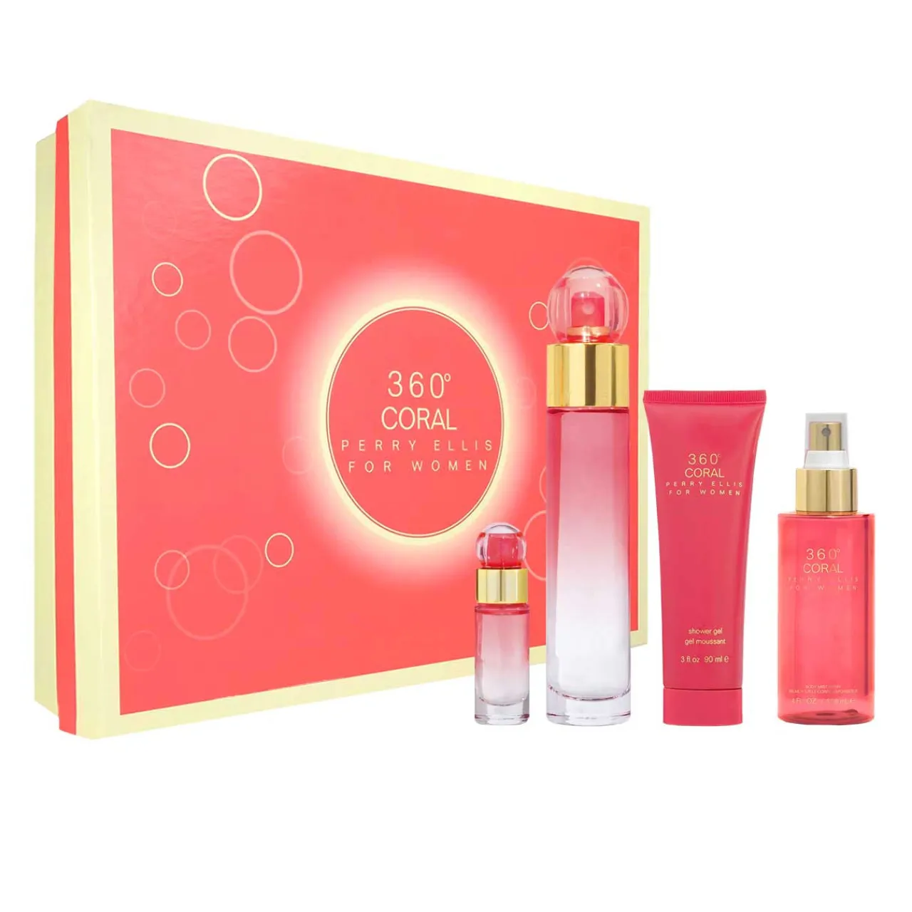 360 Coral Estuche 4 Piezas Dama EDP 100ml + Body Mist 118ml + Crema de manos + Mini 7.5ml-Perry Ellis Sale